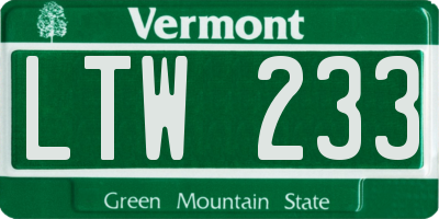 VT license plate LTW233
