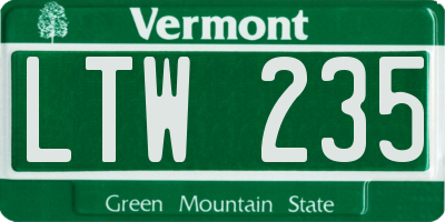 VT license plate LTW235