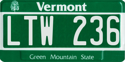 VT license plate LTW236