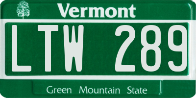 VT license plate LTW289