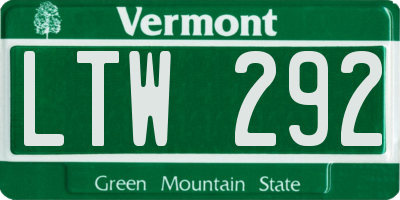 VT license plate LTW292