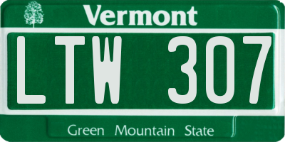 VT license plate LTW307