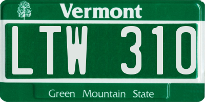 VT license plate LTW310