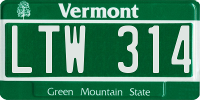 VT license plate LTW314