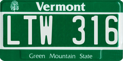 VT license plate LTW316