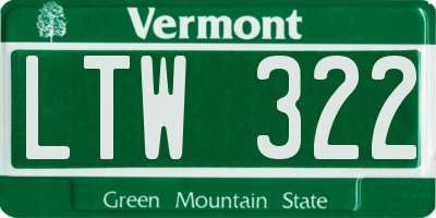 VT license plate LTW322