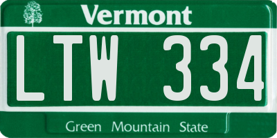 VT license plate LTW334