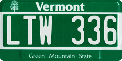 VT license plate LTW336