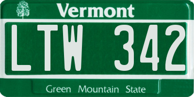 VT license plate LTW342