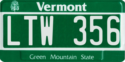 VT license plate LTW356