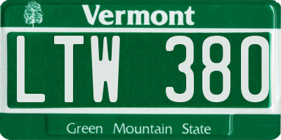 VT license plate LTW380