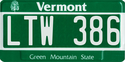 VT license plate LTW386