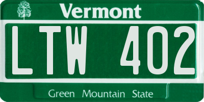 VT license plate LTW402