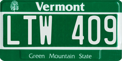 VT license plate LTW409