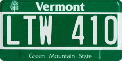 VT license plate LTW410