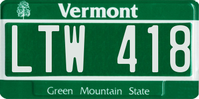 VT license plate LTW418