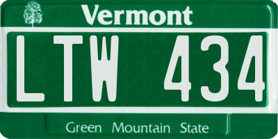 VT license plate LTW434