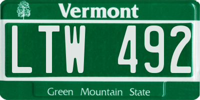 VT license plate LTW492