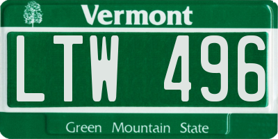 VT license plate LTW496