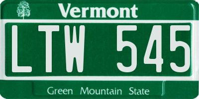 VT license plate LTW545