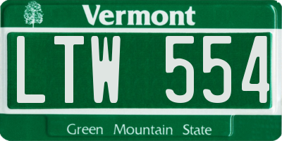 VT license plate LTW554