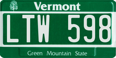 VT license plate LTW598