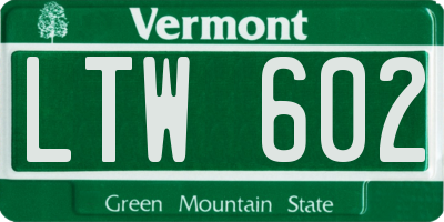 VT license plate LTW602