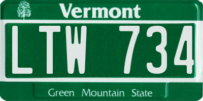 VT license plate LTW734