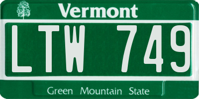 VT license plate LTW749