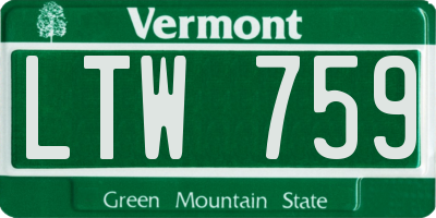 VT license plate LTW759