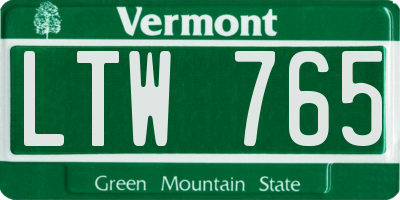 VT license plate LTW765