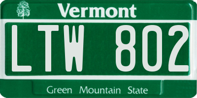 VT license plate LTW802
