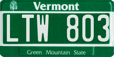 VT license plate LTW803