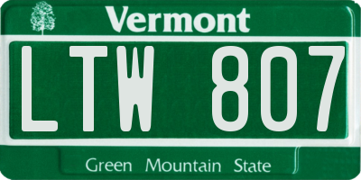 VT license plate LTW807