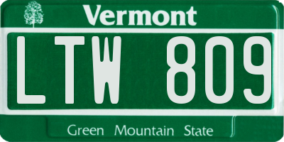 VT license plate LTW809
