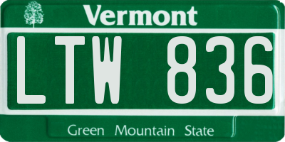 VT license plate LTW836