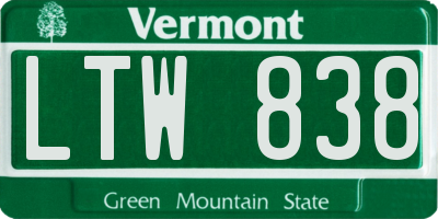 VT license plate LTW838