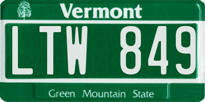 VT license plate LTW849