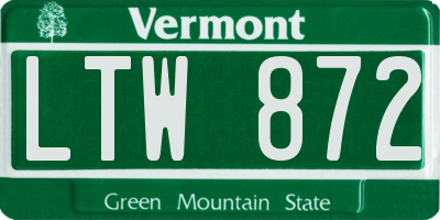 VT license plate LTW872