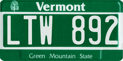 VT license plate LTW892