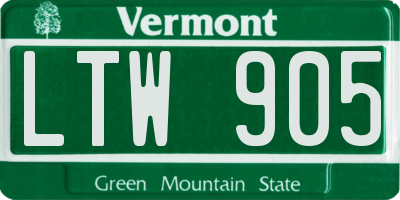 VT license plate LTW905