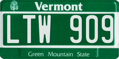 VT license plate LTW909
