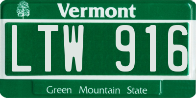 VT license plate LTW916