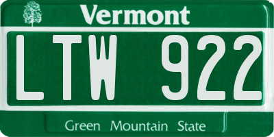 VT license plate LTW922