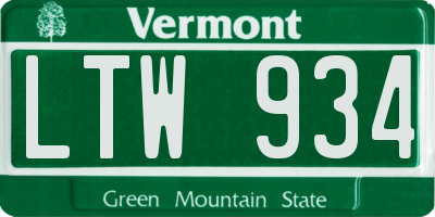 VT license plate LTW934