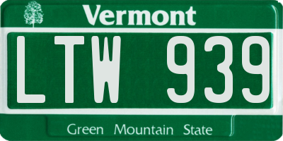 VT license plate LTW939