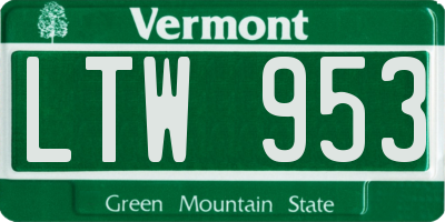 VT license plate LTW953
