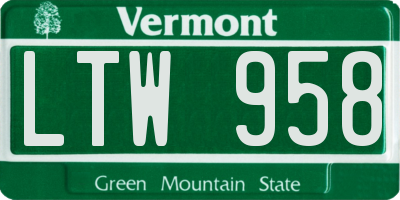 VT license plate LTW958