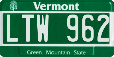 VT license plate LTW962