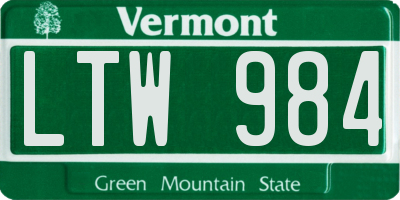 VT license plate LTW984